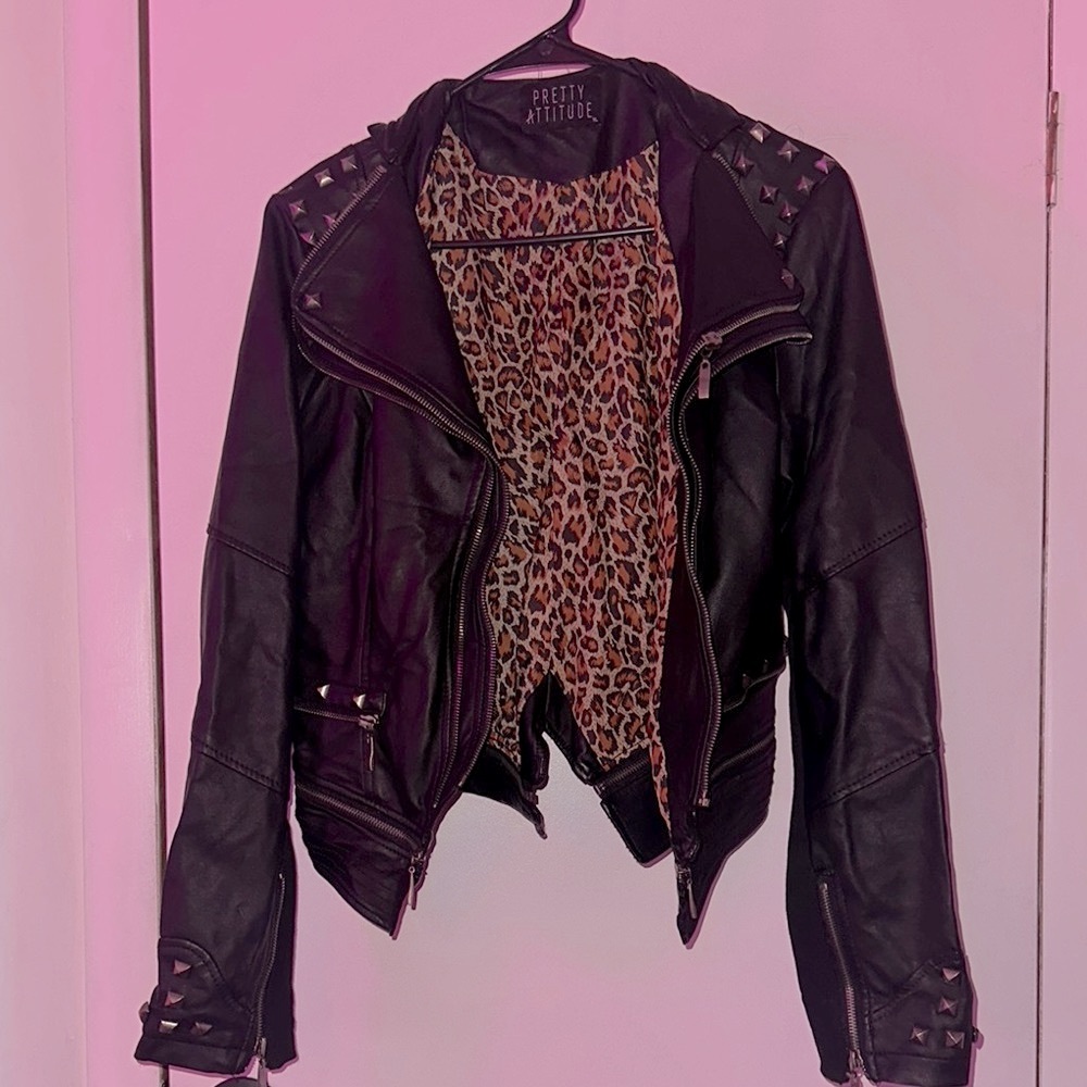 Pretty Attitude Black Leather Jacket with Studs